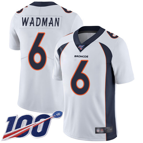 Men Denver Broncos 6 Colby Wadman White Vapor Untouchable Limited Player 100th Season Football NFL Jersey